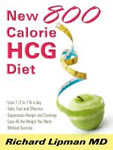 Book cover for "New 800 Calorie HCG Diet" by Dr. Richard Lipman. The cover features a green apple alongside a measuring tape spiraling upward, with the title prominently displayed in pink and black text.
