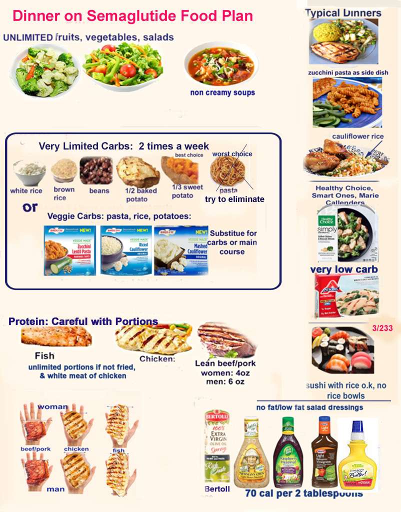 food menu for semagltuide diet and low carb plan