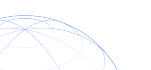 A blue abstract globe design featuring intersecting lines representing latitude and longitude against a black background.