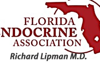 Logo of the Florida Endocrine Association featuring a stylized outline of the state of Florida in red. Below the logo, the name "Richard Lipman M.D." is displayed in bold, black letters.