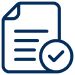 An icon representing a document with lines indicating text, along with a circular checkmark placed on the right side, symbolizing approval or completion.